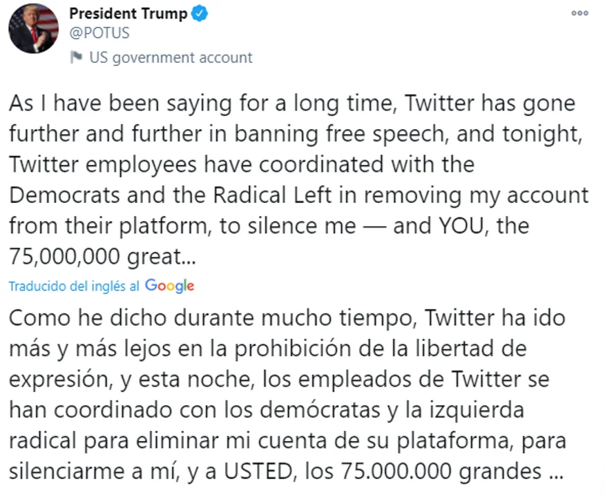 ¡LO DEJARON RE CALIENTE! Trump tuiteó desde @POTUS y amenazó con crear otra plataforma