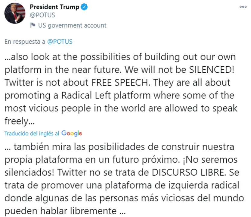 ¡LO DEJARON RE CALIENTE! Trump tuiteó desde @POTUS y amenazó con crear otra plataforma